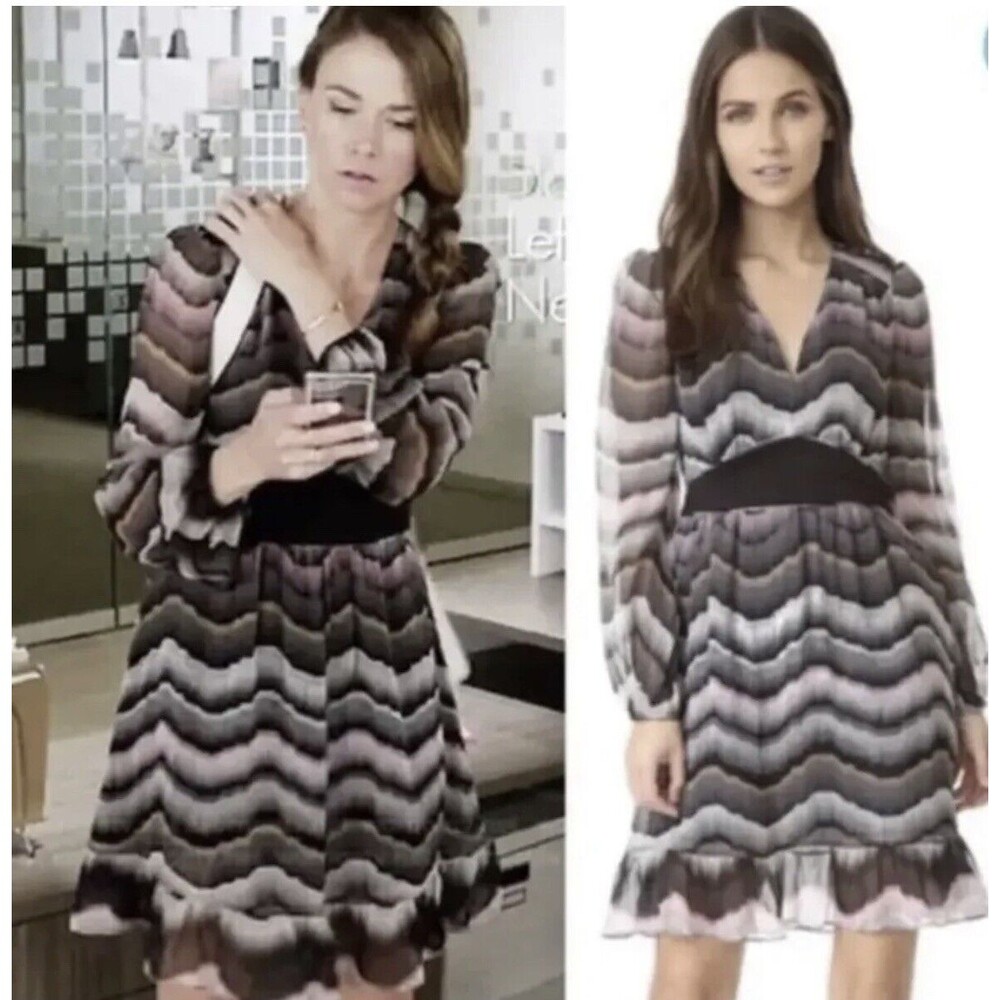 Diane Von Furstenberg Lizbeth Silk‎ Geometric Quilted Waistband V-Neck Dress 6